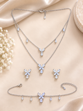 Crystal butterfly, layered necklace, earrings, and bracelet jewellery set