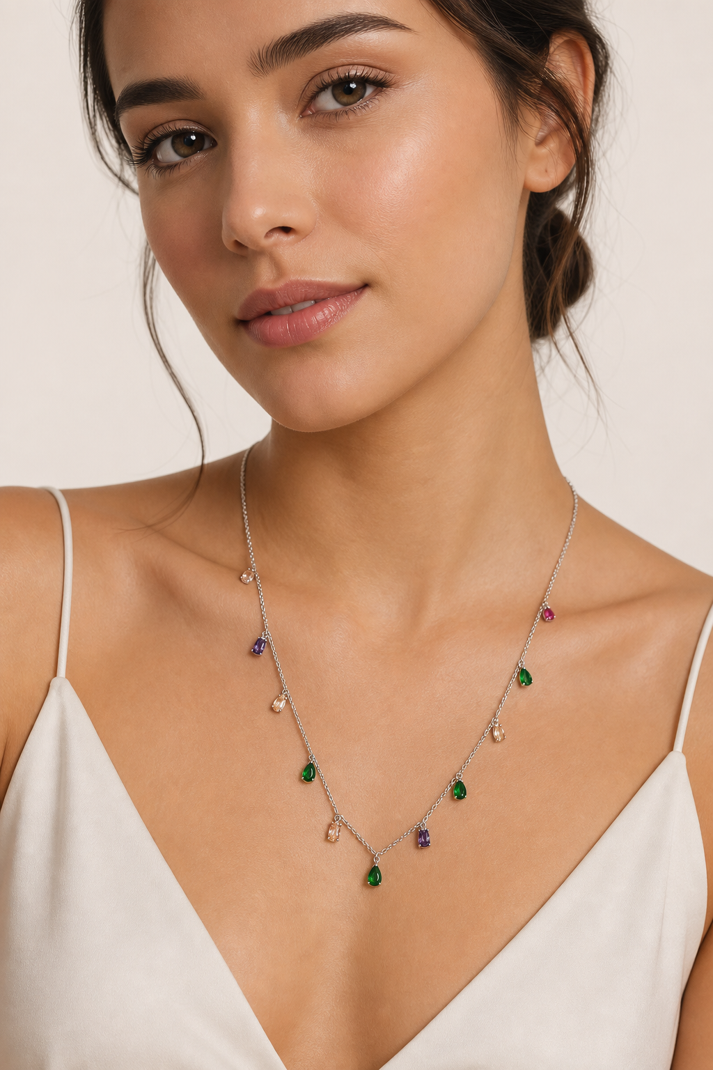 Multicolour crystal drop necklace