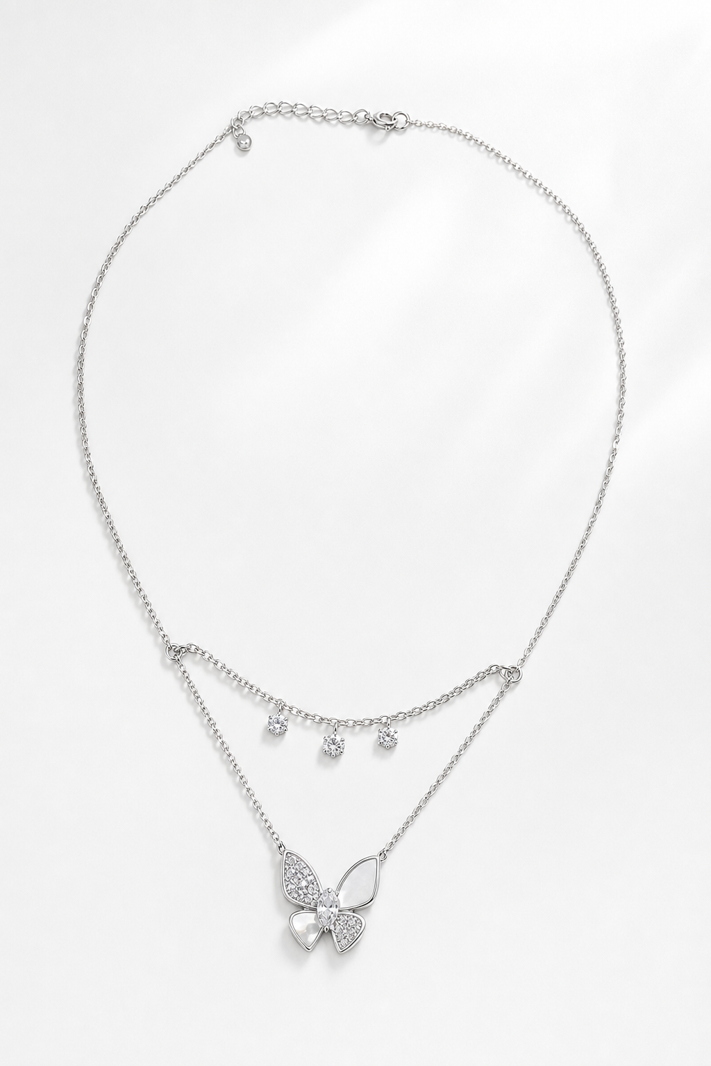 Silver butterfly layered necklace