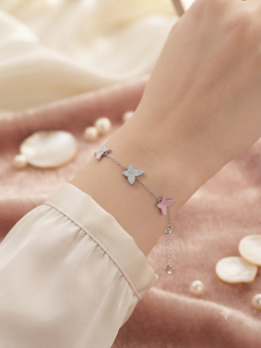 Pink butterfly charm bracelet