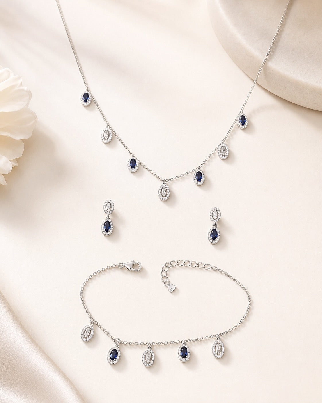 Midnight, blue oval crystal charm Set