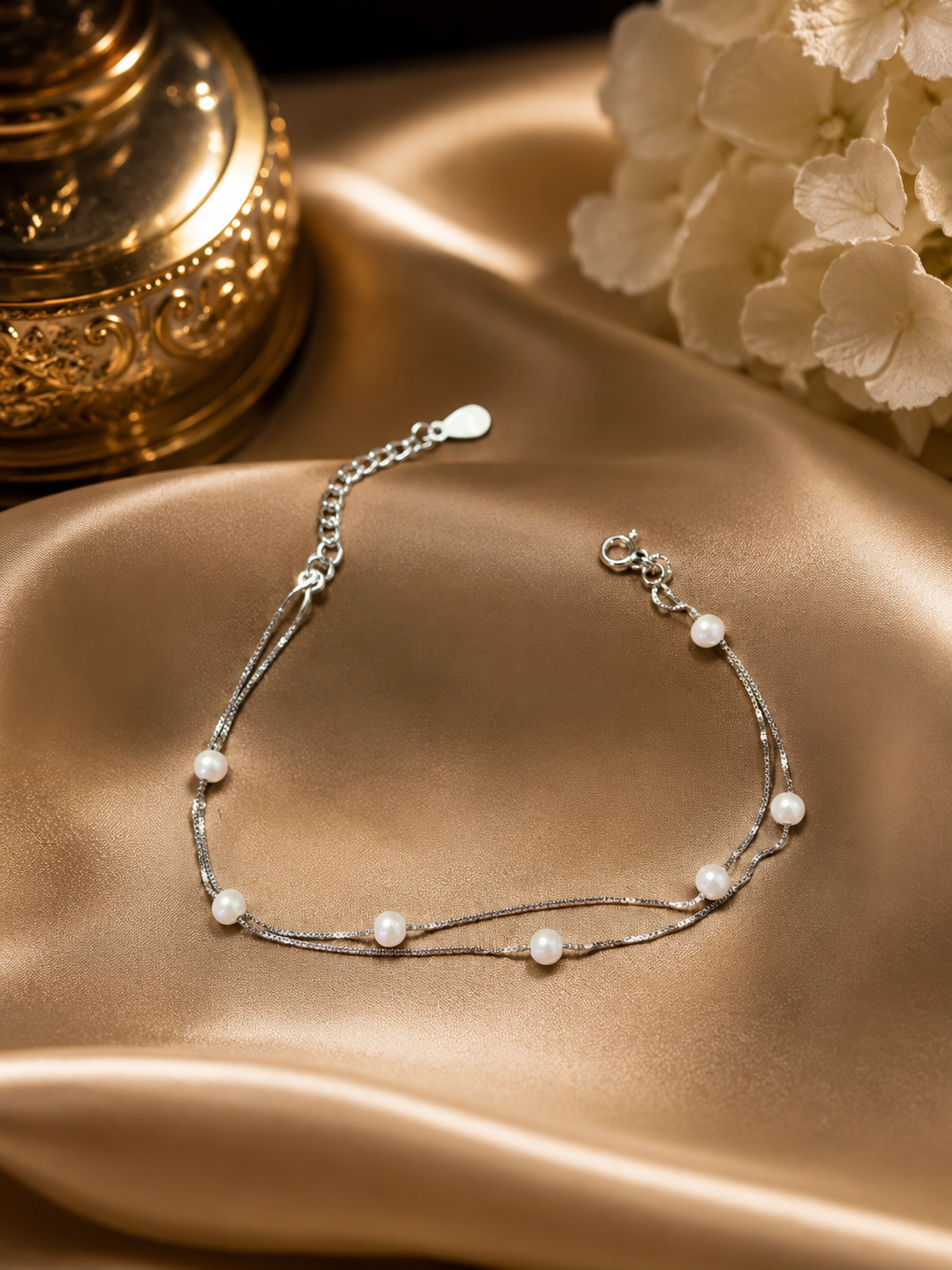 Double layer freshwater pearl bracelet