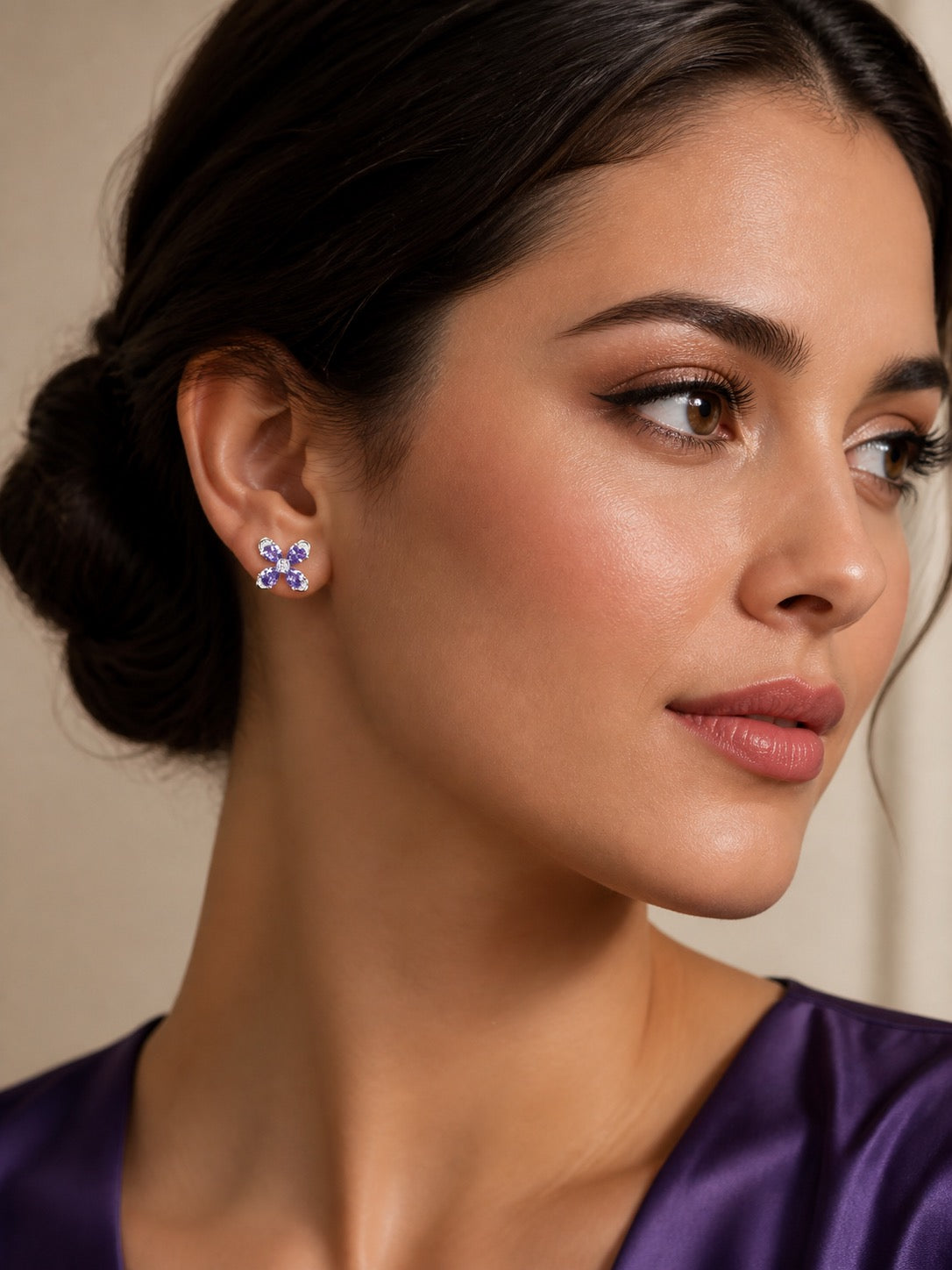 Purple flower stud earrings for women