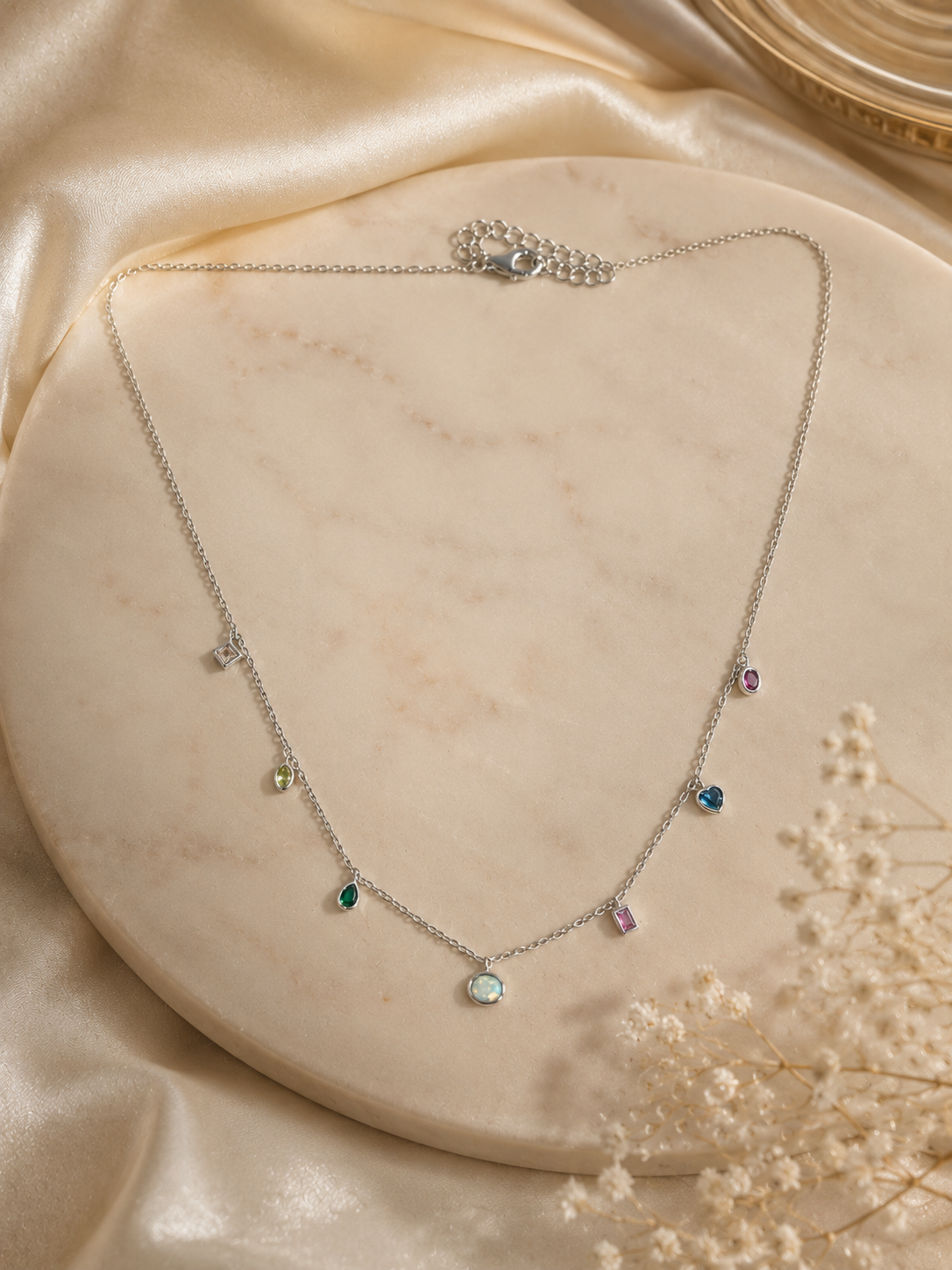 Multicolour gemstone charm necklace