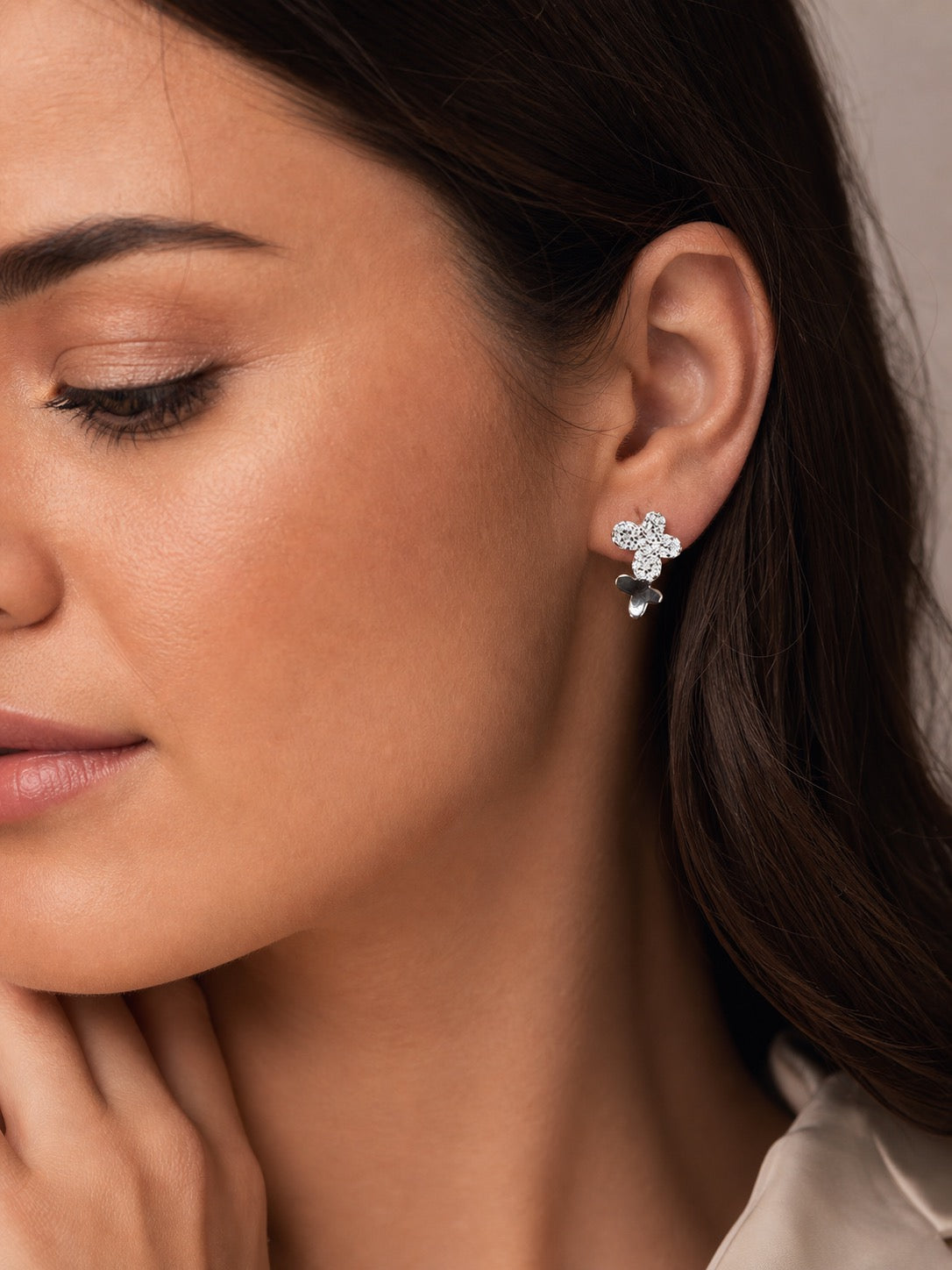 Silver for leaf clover drop earrings for women