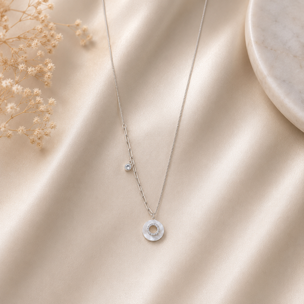 Mother of Pearl Circle crystal pendant necklace
