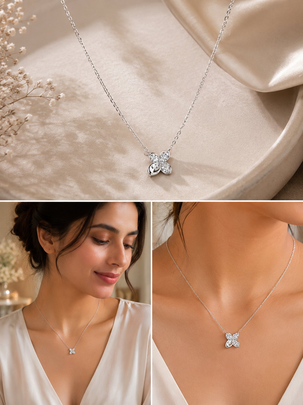 Four leaf flower pendant necklace
