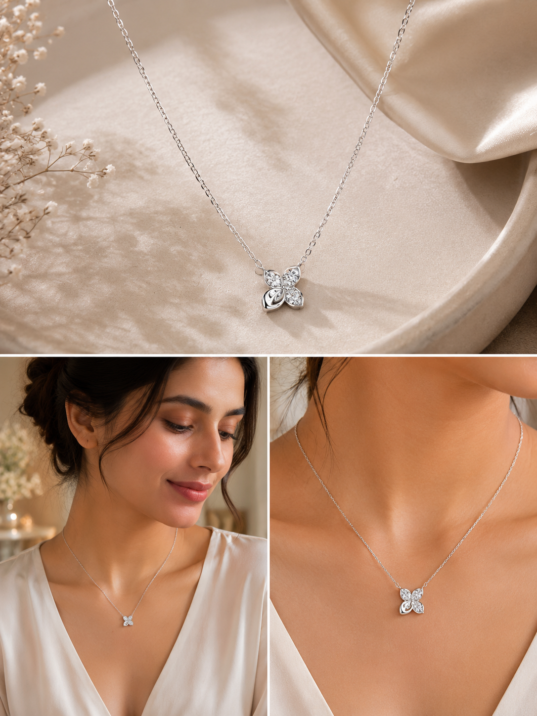 Four leaf flower pendant necklace