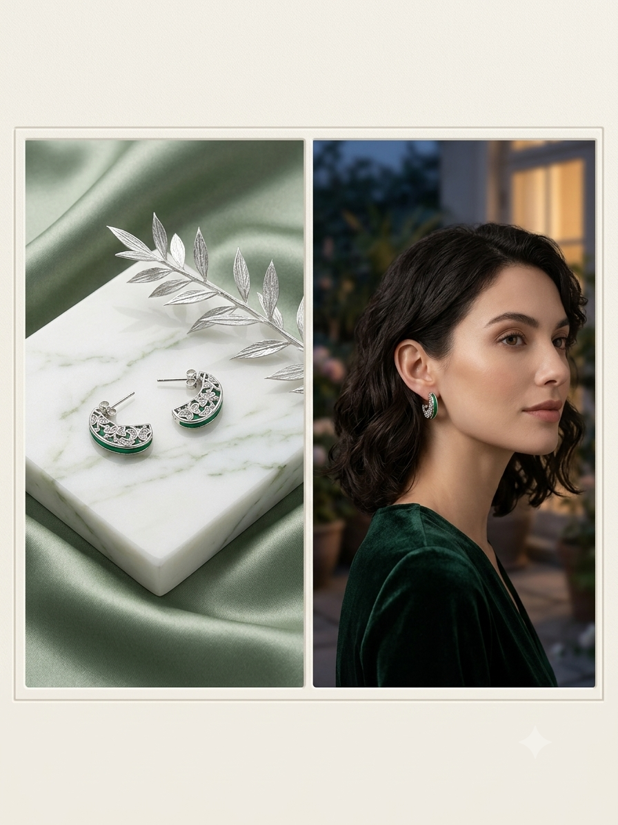 Emerald grain half hoop earrings for women