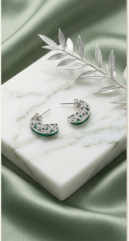 Emerald grain half hoop earrings for women