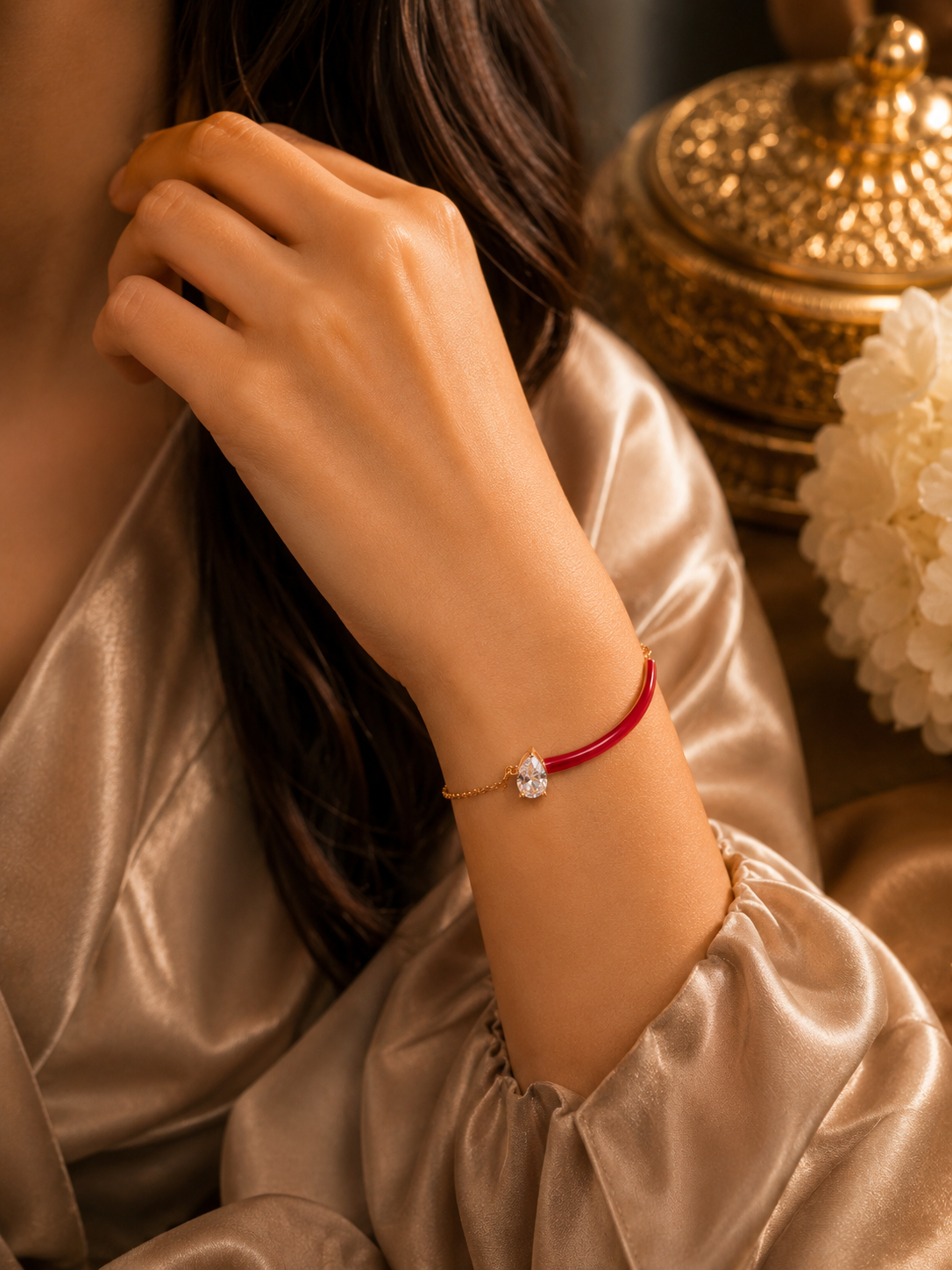 Rose gold red evil eye bracelet